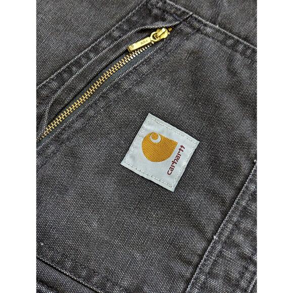 Vintage Carhartt Duck Zip Front Bib Overalls Black UNION Utility Quilted R04 BLK - Picture 6 of 10